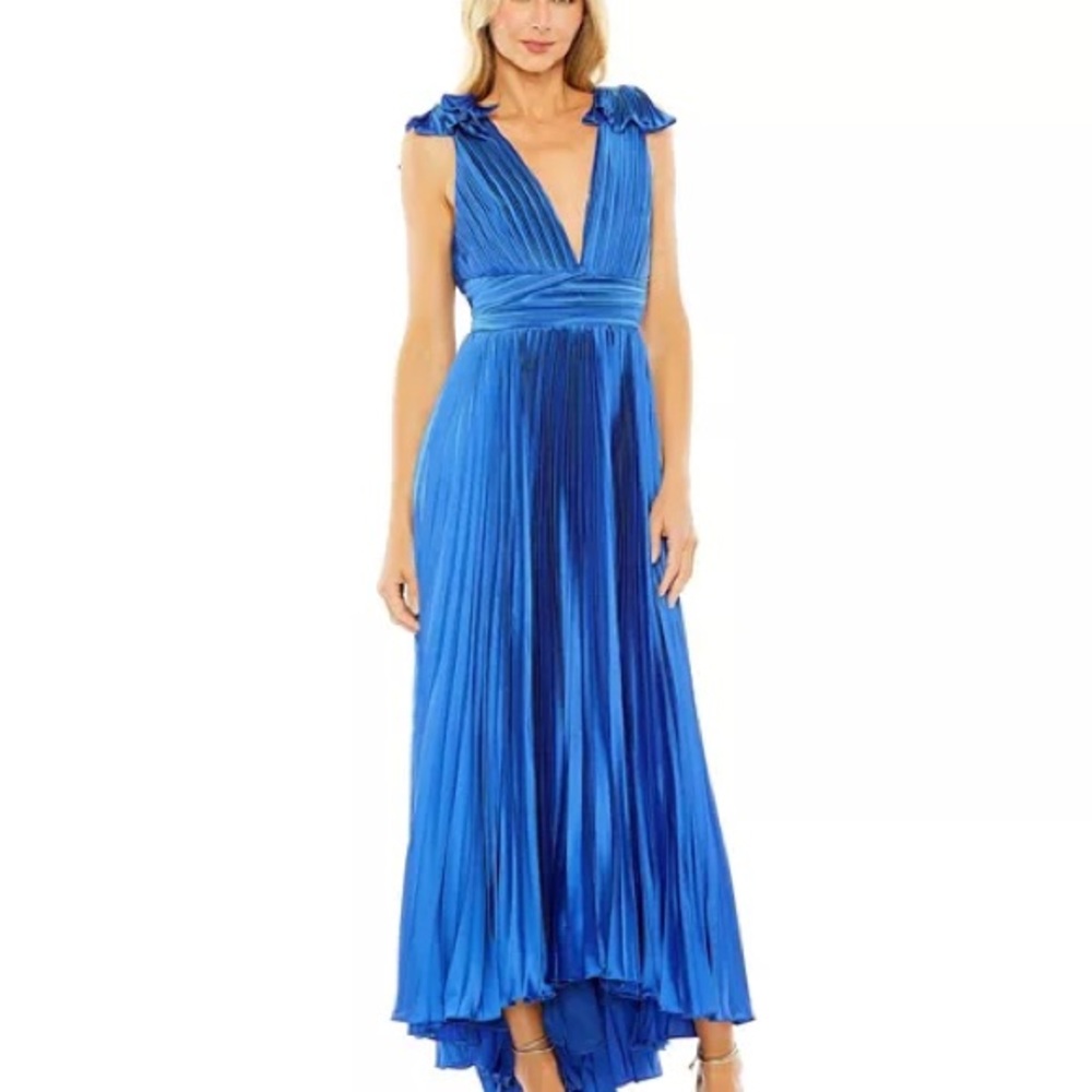 Mac Duggal Blue Pleated High-Low Gown